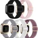 Adorve Compatible with Fitbit Versa 3/Fitbit Versa 4 /Fitbit Sense/Sense 2 Bands for Women Men, Adjustable Stretchy Solo Loop Elastic Nylon Sport Strap for SmartWatch Replacement (Black/White/Rose Pink/Gray/Smokey Mauve)