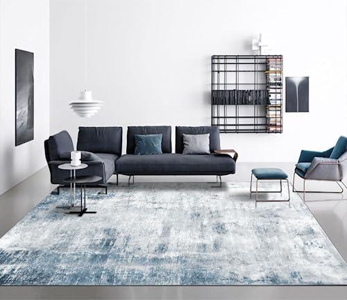 OMERAI Washable Rug 6'x9' Abstract Machine Washable Area Rugs for Living Room Ultra-Thin Non Slip Stain Resistant Modern Carpet for Bedroom Dining Room Office Kitchen (Blue)