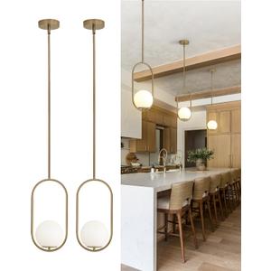 Yunnix Pendant Lights Kitchen Island, Pendant Light Fixtures, 2 Pack Modern Champagne Bronze Globe Glass Pendant Lighting, Mid Century Chandelier One Light for Bathroom Bedroom Dining Room