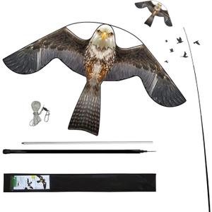 Bird Hawk Flying Kite with Pole Crop Protector Bird Scare Flying Kite with 4m Pole Has The Effect of Scaring Birds, 200 Cm