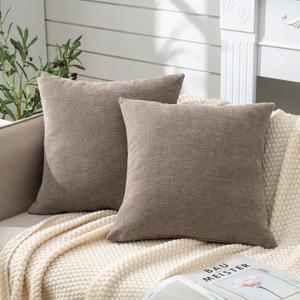 GAWAMAY Decorative Throw Pillow Covers 16x16 Inch Set of 2, Super Soft Chenille Square Pillows Farmhouse Fall Pillowcase for Living Room Bedroom Sofa Couch Cushion Cover Taupe Grey 40x40cm (16" x 16" (Pack of 2))