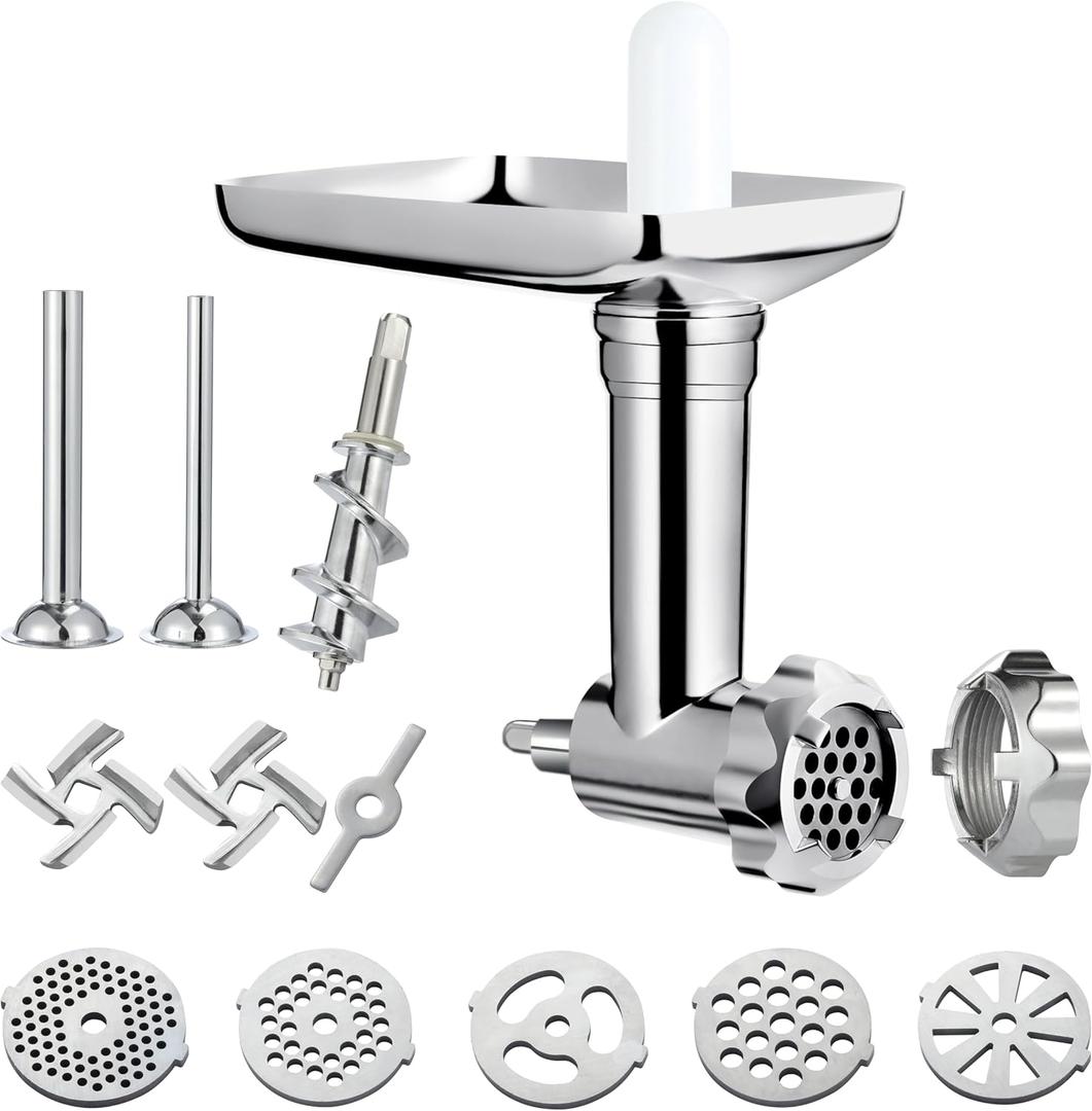 Metal Food Grinder Attachment for KitchenAid Stand Mixers Includes Sausage Stuffer Tubes,Durable Meat Grinder Food Processor Attachment for kitchenAid,with a Wealth of Accessories