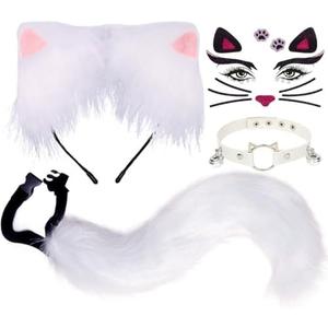 CHARMFORGE Christmas Reindeer Antlers Headband, Fluffy Tail, Face Stickers Cosplay Animal Dress Up