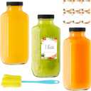 16 oz Glass Juice Bottles with Lids 3-Pack - Large Reusable Glass Containers for Smoothie Meal Prep & Kombucha Brewing
