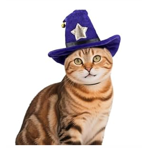 PETLESO Cat Wizard Hat Pet Halloween Costumes Witch Cosplay Outfit with Bell for Small Dogs, Cats & Rabbits, Adjustable, Purple