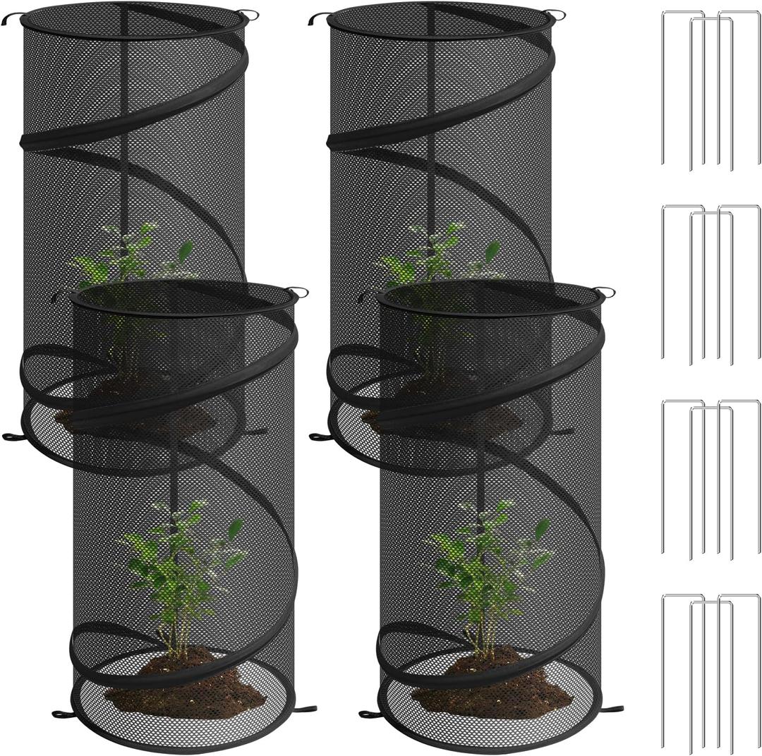 4 Pcs Pop up Plant Covers from Animals, 22.8" x12.6"Round Foldable Plant Covers, Garden Plant Protectors with Stakes for Outdoor Plants (Black)