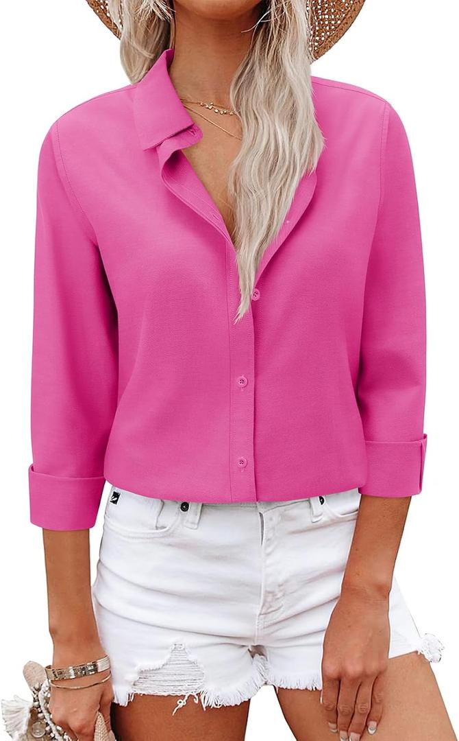Button Down Shirts for Women Dress Shirts Business Casual Outfits Collared Fitted Blouse Work Interview Office Attire (Pink, XXL)