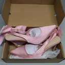 Coutgo Womens Slingback High Heels with Bow Closed Pointed Toe Wedding Bride Dress Shoes Satin Pumps, Pink, Size 9.5