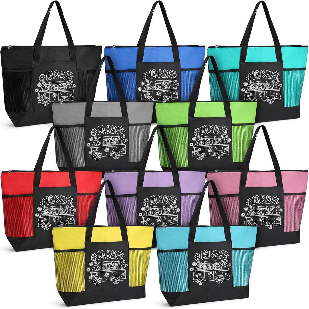 20 Pcs Lab Week Gift Tote Bags Bulk Laboratory Appreciation Gift Thank You Zipper Colorful Reusable Grocery Bags with Mesh Pocket for Laboratory Technicians Scientists Medical Staff