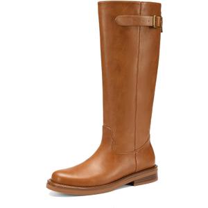 Women's Knee High Boots Chunky Heel Square Toe Tall Boots For Women low Heel Back Zipper Boots (6, Brown)
