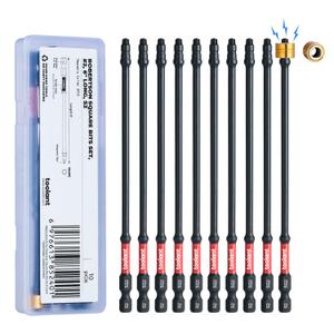 toolant Square Drive Bit Set, Square Impact Driver bits S2 Steel, Robertson Driver Bits Magnetic CNC Tips, Square 2 Impact Bit 1/4" Hex-Shank with Storage Box, 10pcs SQ2 6" Long