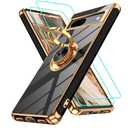 Gritup for Google Pixel 7A Case | 2Pcs Screen Protector | 360° Rotation Ring Holder Magnetic Kickstand | Plating Gold Edge Soft TPU Protective Basic Funda para Cover for Pixel 7A Phone Black