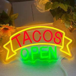Tacos Open Neon Signs for Wall Decor, LED Taco Neon Light for Mexican Restaurant Decor, Taco Food Light Coffee Bar Restaurant Welcome Sign, Gifts for Taco Lover