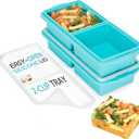 Silicone Freezer Tray With Lid-Soup Freezer Container molds-2-cup Extra Large Ice Cube Tray-makes 4 perfect 500ml portions cubes, For freezing soup,stews,sauces.Oven&Dishwasher-Safe(2-Pack)