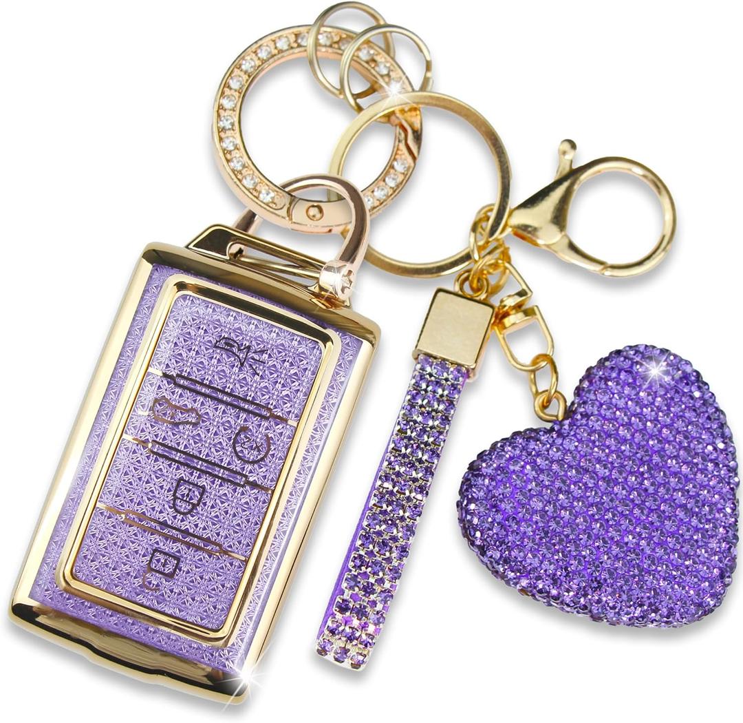 Compatible with Jeep Key Fob Cover with Keychain, Car Key Shell for Women Compatible with Grand Cherokee L Grand Wagoneer L Wagoneer Grand Cherokee L 2021-2023 Protector (5 Buttons-Purple)