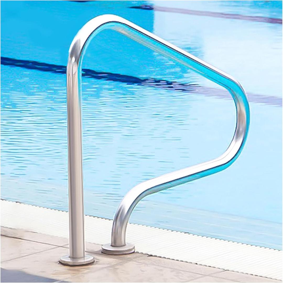 Stainless Steel Pool Handrail - 304 Stainless Steel Pool Rail | Expansion Screws Included | 330lbs Load Capacity | 31.5x31.5inch | 800x800MM | for In-ground Pools | No pre embedding Required