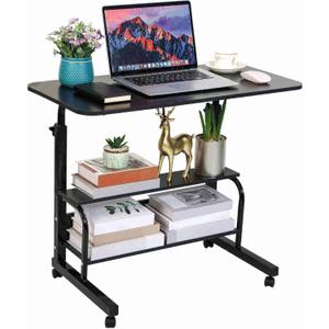 Home Office Study Desk Corner Table for Small Space Rolling Mobile Computer Portable Table for Bedrooms Adjustable Desks Writing Desk with Storage Gaming Size 31.5x15.7 Incn Pure Black