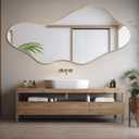 Large Irregular Mirror, 63"x29.2" Asymmetrical Mirrors Full Length, Abstract Wall Mirror Decorative, Waved Shaped Mirrors for Living Room Dressing Bathroom Bedroom Hallway Entryway (Gold Wavy)