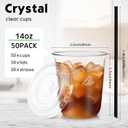 Ziliny 50 Set Clear Plastic Cups with Lids and Straws, PET Disposable Iced Coffee Cups for Drinking Cold Beverage Juice Parfait Smoothie Milkshake Shop Party Supplies (Clear Cup,Black Straw,14 oz)