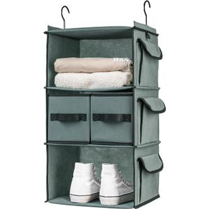 SMIRLY 6 Shelf Hanging Closet Organizer Hanging Shelves, Closet Hanging Organizer with 2 Sturdy Hooks for Wardrobe, Nursery, Storage (Grey, 3 Shelf)