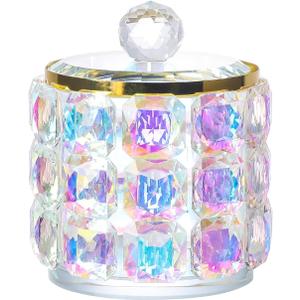 2 x Crystal Trinket Box with Lid, Fancy Glass Necklaces Holder, Small Rings Container, Jewelry Bowlfor Women, Girls, Gift Home Decor (Medium Size)