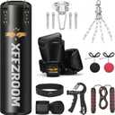 Punching Bag for Adults, 4ft PU Leather 6 in 1 Heavy Boxing Bag Set, Punching Bag with 12oz Boxing Gloves, Hand Wraps, Hanging Bag for MMA Karate Kickboxing Muay Thai Boxing Home - Unfilled