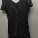 SWEETV Great Gatsby Lace Neck Flapper Dress - 1920s Dress for Women With Sleeve - Roaring 20s Costume (XX-Large, Black)