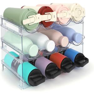 Water Bottle Organizer - 3 Pack Clear Stackable Bottle Storage Rack and Rack for Stanley Yeti Bottle and Other Tumbler Organizer for Kitchen Cabinets, 3 Tier Hold 12