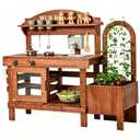 Kids Outdoor Mud Kitchen with Plant Growing Kit, Wooden Play Kitchen with Removable Water Sink, Faucet, Backyard Toy Cooking Playset for Kids