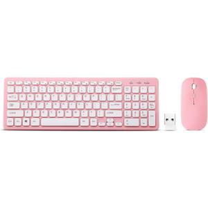 Wireless Keyboard and Mouse Combo, Compact Quiet Wireless Keyboard and Mouse Set 2.4G Ultra-Thin Sleek Design for Windows, Computer, Desktop, PC, Notebook, Laptop (Pink)