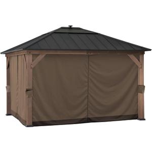 Sunjoy Four-Side Privacy Side Wall Curtain Set for 11 x 13 ft Gazebo, UV-Resistant Waterproof Polyester Curtain Panels for Patio, Garden and Backyard, Includes Ring Hardware for Installation, Brown