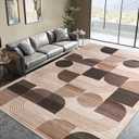 Large Machine Washable 5x7 Area Rug, Soft Modern Geometric Abstract Brown Rugs for Bedroom Living Room, Non-Shedding Faux Wool Indoor Throw Floor Carpet for Office Entryway Dining Room Decor