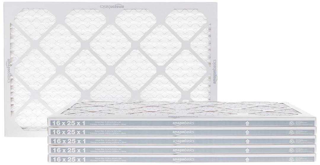 Amazon Basics 16x25x1 Air Filter 6-Pack, MERV 11 Electrostatic AC Furnace Filters for Allergies, Captures Dust and Pollen (Actual Size: 15.75" x 24.75" x 0.75")