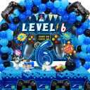 Vlipoeasn 90PCS Video Game Party Decorations for Boys Set Blue - 6th Birthday Supplies - Video Game Backdrop, Balloons, Tablecloth, Gamer and 6 Foil Balloons