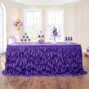 leegleri 6ft Purple Tutu Table Skirt Tulle Curly Willow Table Skirt for Rectangle&Round Tables,Tutu Ruffle Tablecloth for Purple Birthday Float Parade Christmas Graduation Mermaid Party Decoration