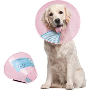 Supet Dog Cone Collar Adjustable After Surgery, Comfortable Pet Recovery Collar & Cone for Large Medium Small Dogs, Elizabethan Dog Neck Collar Plastic Practical (L(Neck: 14.0~17.5"), Pink)