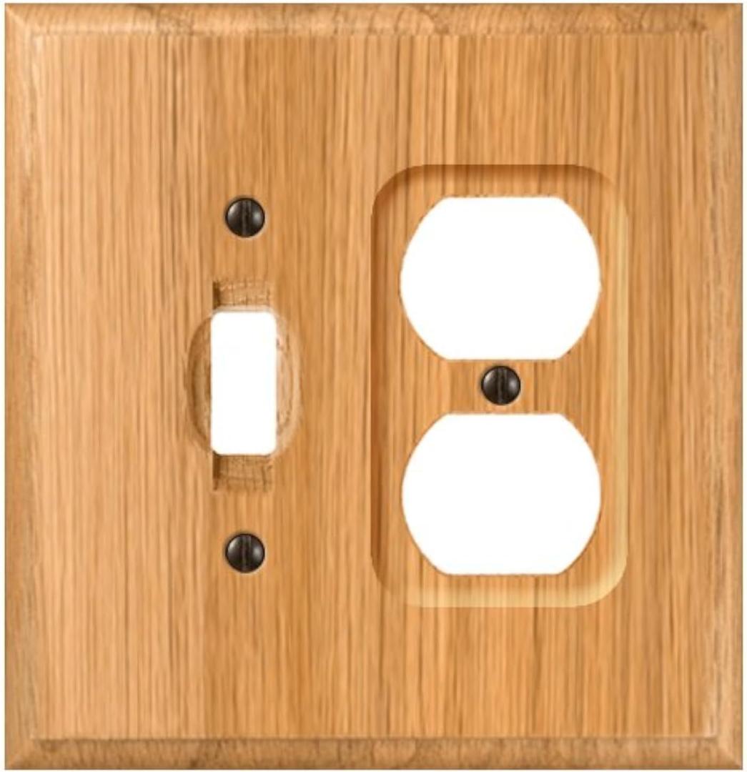 Amerelle Traditional Single Toggle/Single Duplex Wood Wallplate in Light Oak