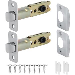 2 Pack Brushed Nickel Door Latch Replacement, 45Turning Angle Door Lock Replacement Parts, 2-3/8'' or 2-3/4'' Adjustable Backset Deadlatch, Stainless Steel Round Corner Lock Parts