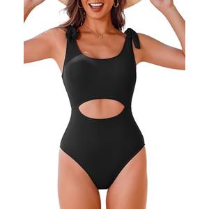 AI'MAGE One Piece Swimsuit Women 2025 Tummy Control Bathing Suits Cutout Scoop Neck Swimwear Push Up Swim Suit, S