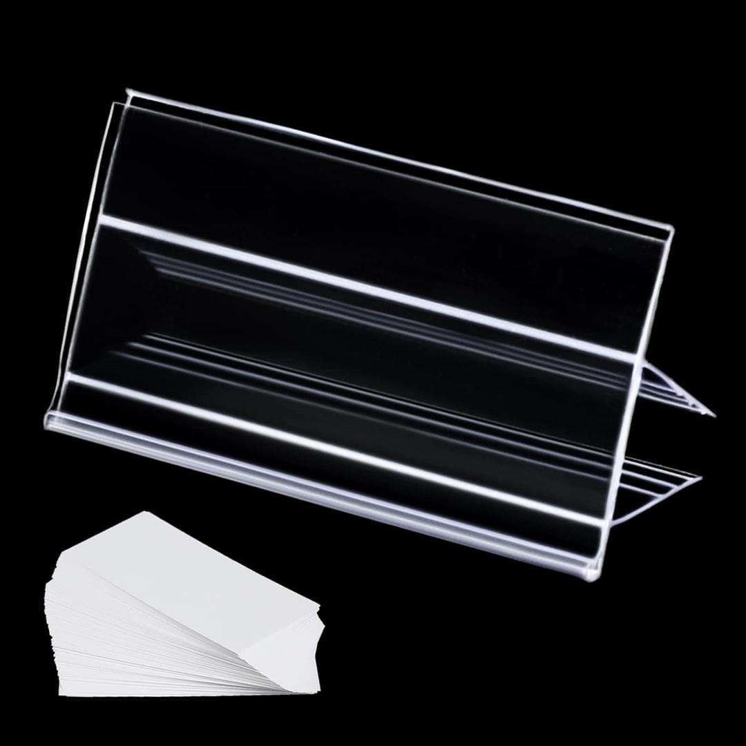 36pcs Wood Shelf Label Holder Plastic Price Tag Holder Supermarket Retail Sign PVC Clear Shelf Label Holder (Includes 50 Pieces Label Inserts) Perfect Fits 18 mm Wooden Shelving. (18mm thickness shelf (Suitable 16-18mm))