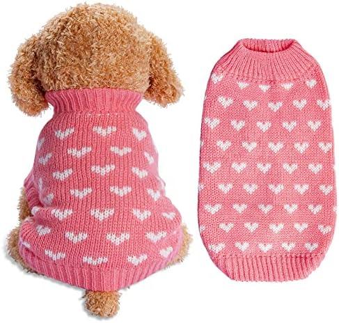 Dxhycc Dog Knitted Sweater Dog Heart Sweater Puppy Sweater Warm Soft Pet Holiday Clothes for Medium Cats and Dogs (Pink, M)