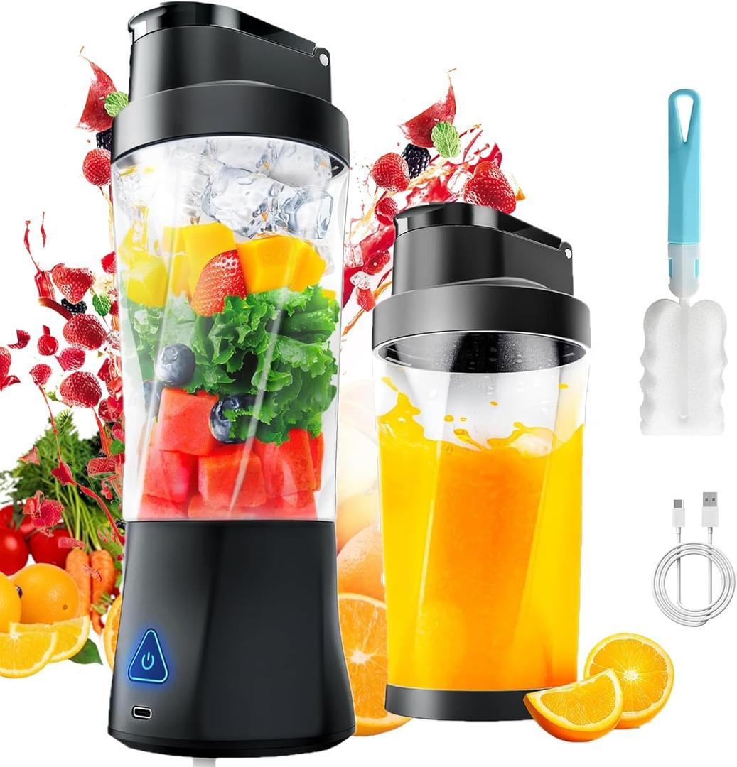 Portable Blender, 24oz Personal Blender for Shakes & Smoothies, 6000mAh, Leakproof-Lid & Sip Spout, BPA Free, USB-C Rechargeable and Self Cleaning Portable Juicer with 6 Sharp Blade, Black