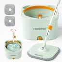 Spin Mop and Bucket with 2 Microfibra Replaceable Mop Pads, Self Separation Dirty and Clean Water System Self Wringing 360 Rotating Square Mop-Head (1 Bucket + 52'' Mop + 2 Microfibra Pads)