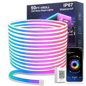 Nexillumi 50FT Neon LED Rope Lights IP67 Waterproof LED Lights for Bedroom Flexible LED Light Strip with Remote and APP Control RGB Lighting Strip for Indoors Outdoors Bedroom Room Home Decor