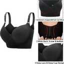 Plus Size Push Up Bras for Women, Back Fat Smoothing Bra Lace Underwire Full Coverage Padded Bras with Support (Black)