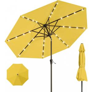 10FT Solar Umbrella 32 LED Lighted Patio Umbrella Table Market Umbrella w/Tilt and Crank, UV-Resistant Outdoor Umbrella for Pool, Garden, Deck, Sunshine Yellow