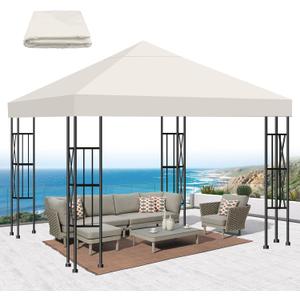 10x10 Gazebo Canopy Replacement Top, 300D High-Density Waterproof Single Layer Gazebo Cover with Air Vent Heavy Duty, Folded UV Blocking Canopy Roof for Outdoor Patio Garden Tent Top(Beige, Flat Edge)
