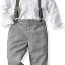 SALNIER Toddler Boy Suit Baby Boys Wedding Dress Outfit Formal Gentleman Clothes Set Dress Shirt Bowtie Suspenders Pants (3T, Gray01)