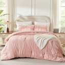 Andency Ruched Blush Pink Full Size Comforter Sets, Shabby Chic Pleatd Bedding Sets 3 Pieces, Lightweight Soft Boho Ruffle Bed Set for Girls, Kids, Women, All Season