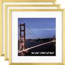 Yaetm 16x16 Gold Picture Frame Matted to 12x12, Set of 3, Thin Square Frame for Gallery Wall Display, Hanging Hardware Included (3 Pack, Gold)